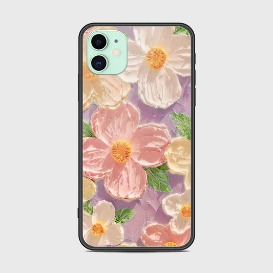 iPhone 11 Cover - Floral Series - Design 11 - White & Green - HQ Ultra Shine Premium Infinity Glass Soft Silicon Borders Case