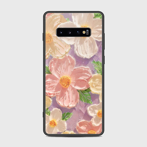 Samsung Galaxy S10 Plus Cover - Floral Series - Design 11 - White & Green - HQ Ultra Shine Premium Infinity Glass Soft Silicon Borders Case