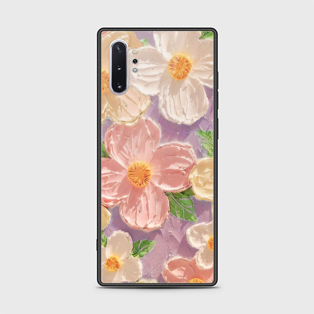 Samsung Galaxy Note 10 Plus Cover - Floral Series - Design 11 - White & Green - HQ Ultra Shine Premium Infinity Glass Soft Silicon Borders Case