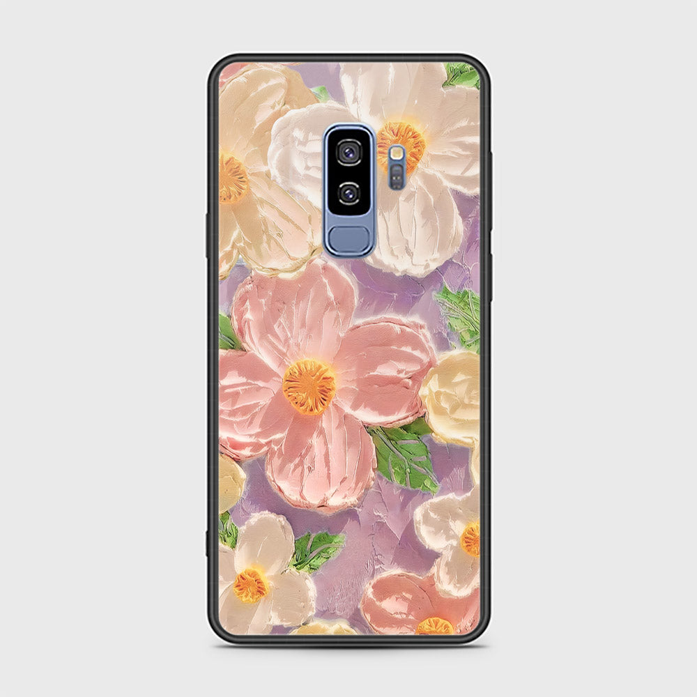 Samsung Galaxy S9 Plus Cover - Floral Series - Design 11 - White & Green - HQ Ultra Shine Premium Infinity Glass Soft Silicon Borders Case