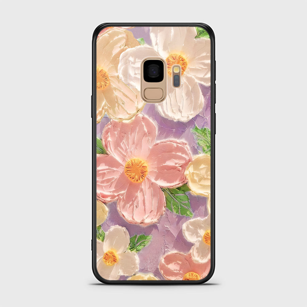 Samsung Galaxy S9 Cover - Floral Series - Design 11 - White & Green - HQ Ultra Shine Premium Infinity Glass Soft Silicon Borders Case