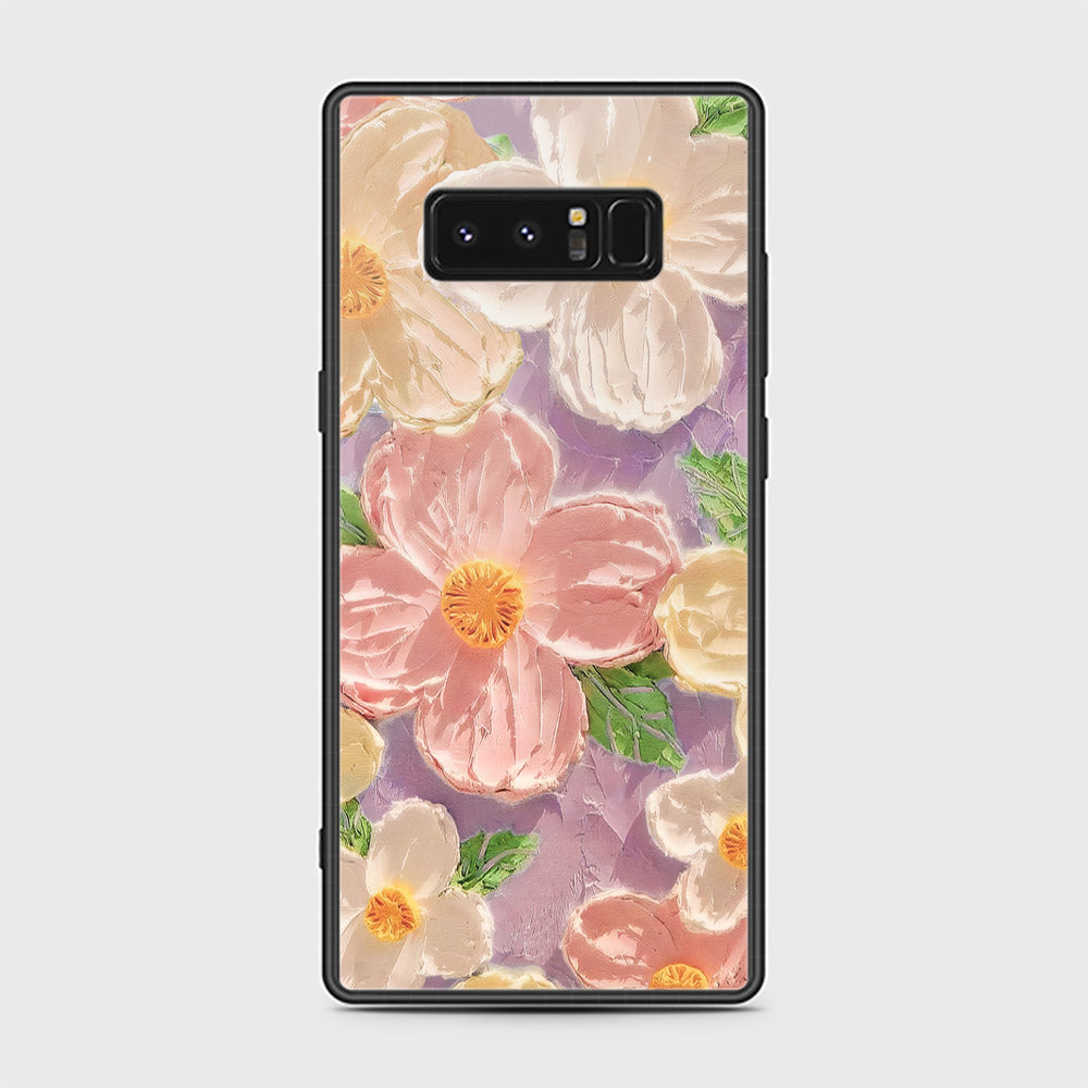 Samsung Galaxy Note 8 Cover - Floral Series - Design 11 - White & Green - HQ Ultra Shine Premium Infinity Glass Soft Silicon Borders Case