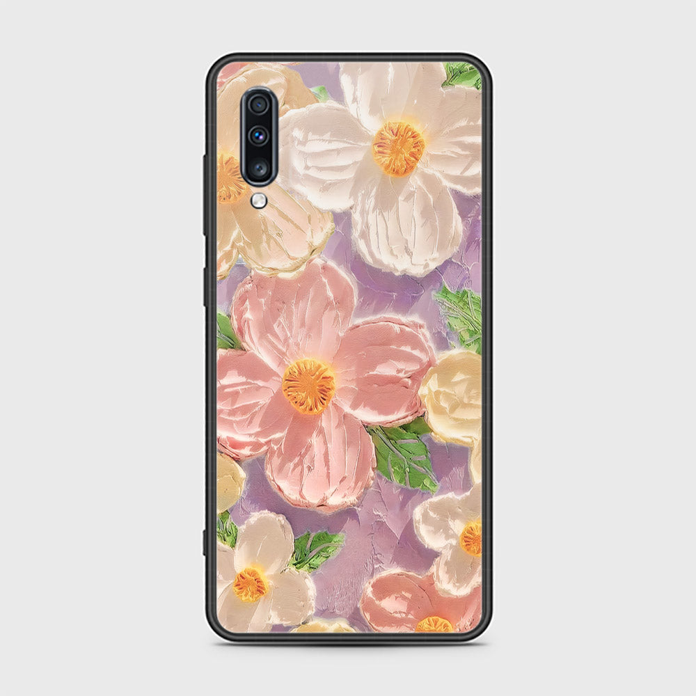 Samsung Galaxy A70 Cover - Floral Series - Design 11 - White & Green - HQ Ultra Shine Premium Infinity Glass Soft Silicon Borders Case