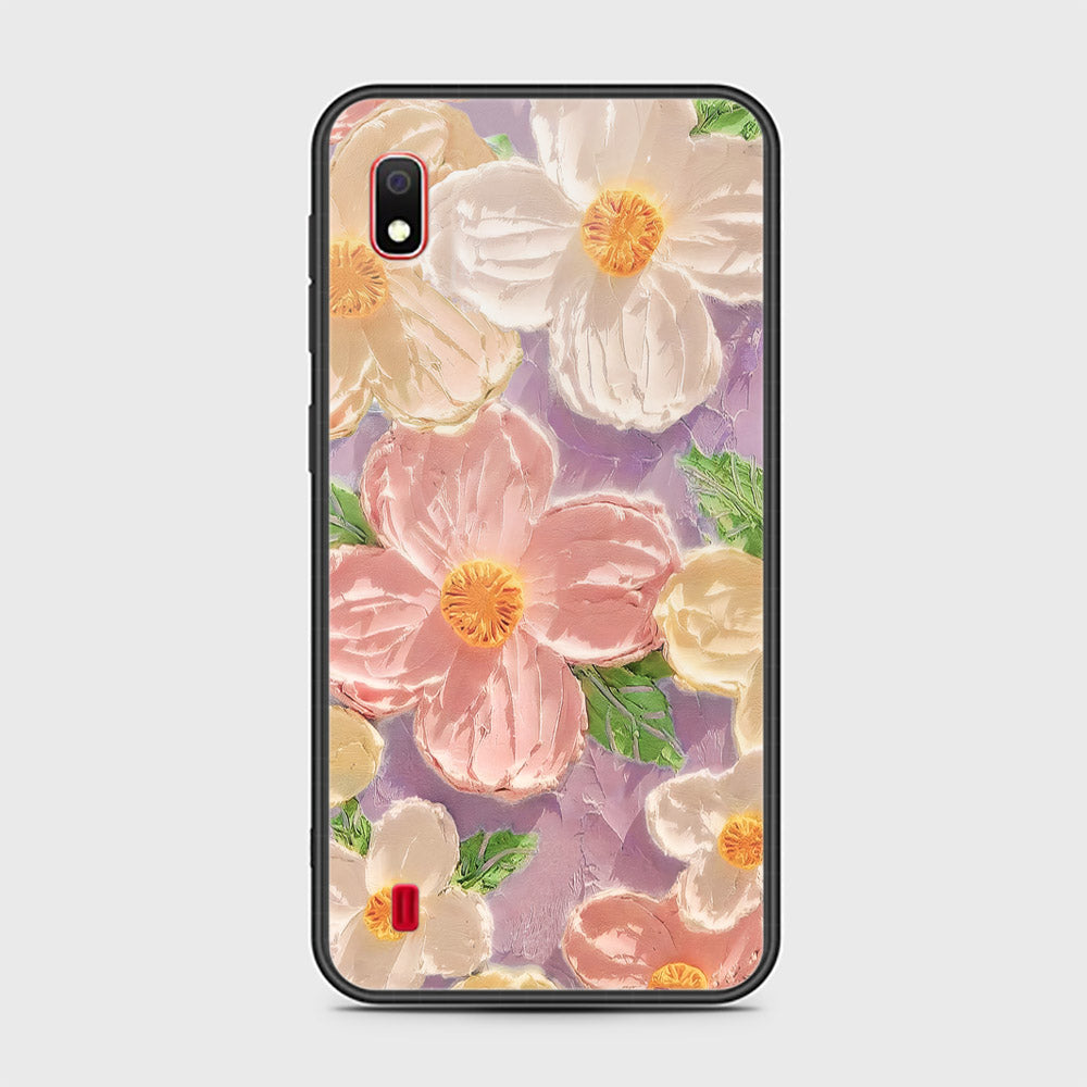 Samsung Galaxy A10 Cover - Floral Series - Design 11 - White & Green - HQ Ultra Shine Premium Infinity Glass Soft Silicon Borders Case