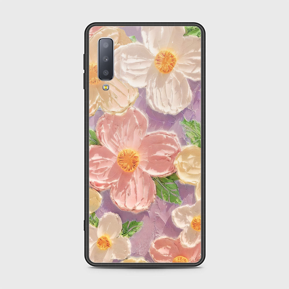 Samsung Galaxy A7 2018 Cover - Floral Series - Design 11 - White & Green - HQ Ultra Shine Premium Infinity Glass Soft Silicon Borders Case