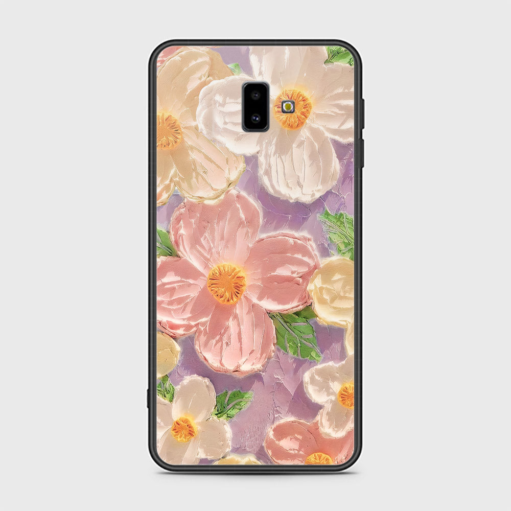 Samsung Galaxy J6 Plus Cover - Floral Series - Design 11 - White & Green - HQ Ultra Shine Premium Infinity Glass Soft Silicon Borders Case