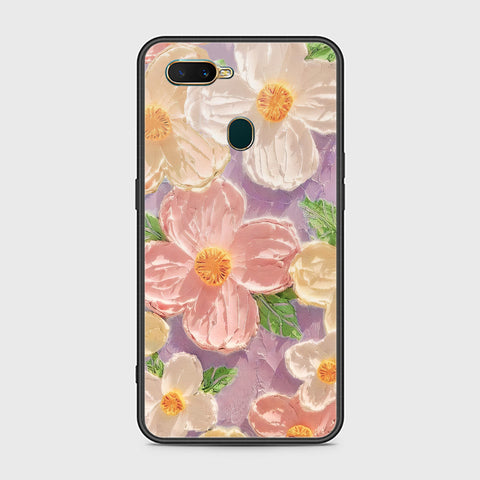 Oppo A7 Cover - Floral Series - Design 11 - White & Green - HQ Ultra Shine Premium Infinity Glass Soft Silicon Borders Case