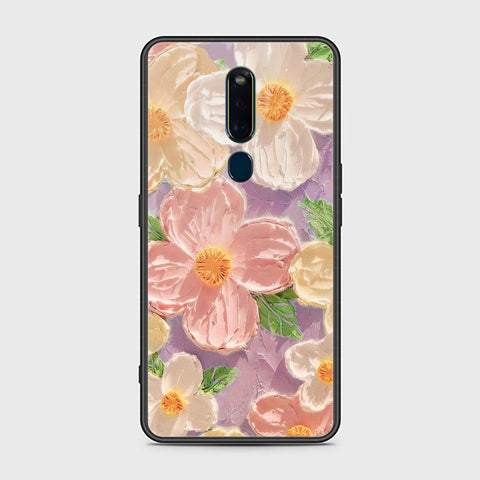 Oppo F11 Pro Cover - Floral Series - Design 11 - White & Green - HQ Ultra Shine Premium Infinity Glass Soft Silicon Borders Case