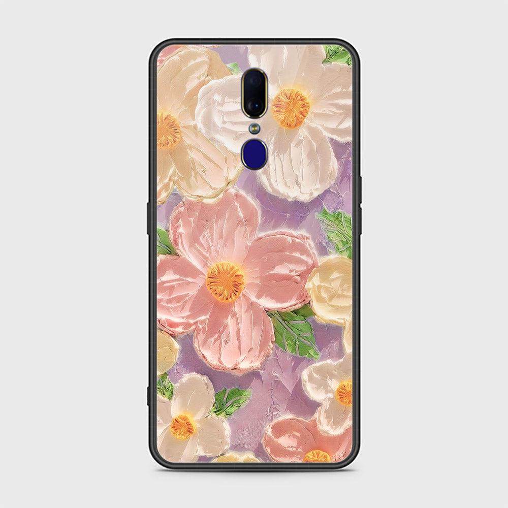 Oppo F11 Cover - Floral Series - Design 11 - White & Green - HQ Ultra Shine Premium Infinity Glass Soft Silicon Borders Case