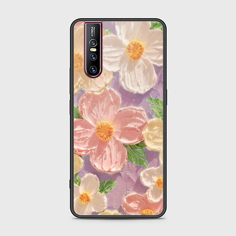 Vivo V15 Pro Cover - Floral Series - Design 11 - White & Green - HQ Ultra Shine Premium Infinity Glass Soft Silicon Borders Case