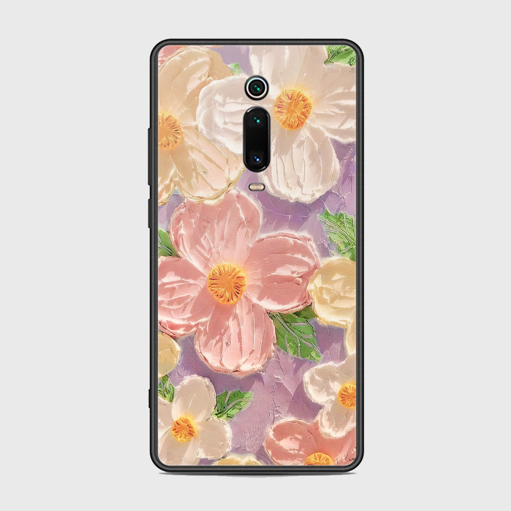 Xiaomi Mi 9T Pro Cover - Floral Series - Design 11 - White & Green - HQ Ultra Shine Premium Infinity Glass Soft Silicon Borders Case