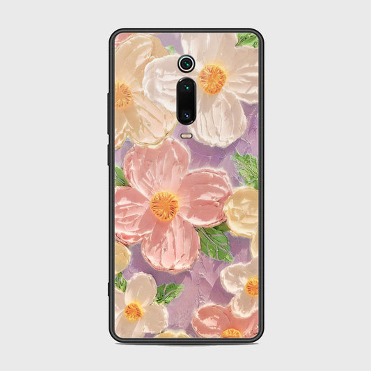 Xiaomi Mi 9T Cover - Floral Series - Design 11 - White & Green - HQ Ultra Shine Premium Infinity Glass Soft Silicon Borders Case