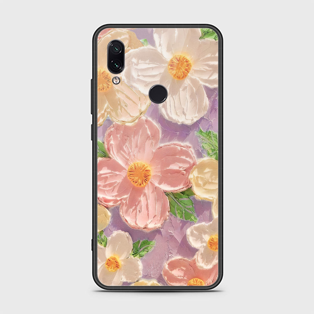 Xiaomi Redmi Note 7 Cover - Floral Series - Design 11 - White & Green - HQ Ultra Shine Premium Infinity Glass Soft Silicon Borders Case