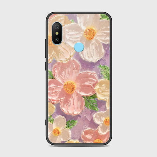 Xiaomi Redmi Note 6 Pro Cover - Floral Series - Design 11 - White & Green - HQ Ultra Shine Premium Infinity Glass Soft Silicon Borders Case