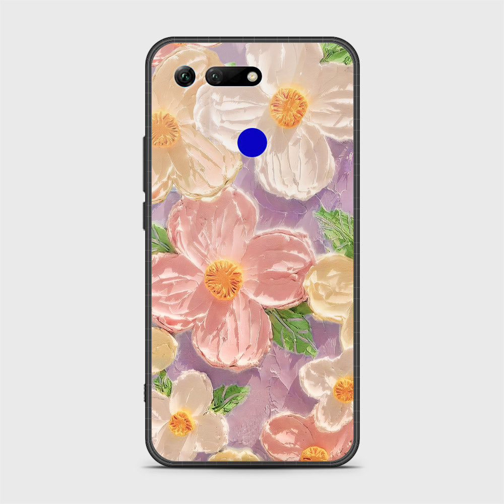 Huawei Honor View 20 Cover - Floral Series - Design 11 - White & Green - HQ Ultra Shine Premium Infinity Glass Soft Silicon Borders Case