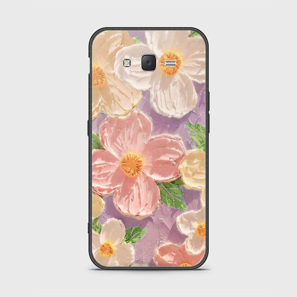 Samsung Galaxy J7 2015 Cover - Floral Series - Design 11 - White & Green - HQ Ultra Shine Premium Infinity Glass Soft Silicon Borders Case