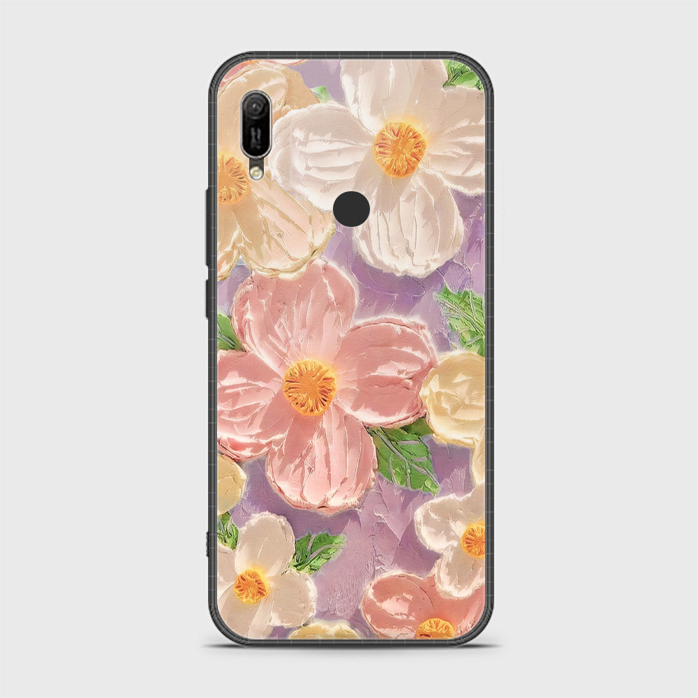 Huawei Y6 Prime 2019 Cover - Floral Series - Design 11 - White & Green - HQ Ultra Shine Premium Infinity Glass Soft Silicon Borders Case