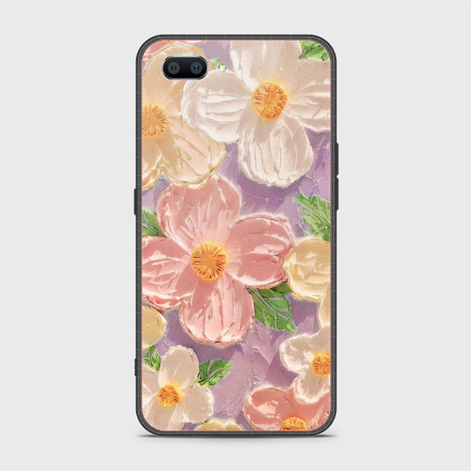 Oppo A3s Cover - Floral Series - Design 11 - White & Green - HQ Ultra Shine Premium Infinity Glass Soft Silicon Borders Case