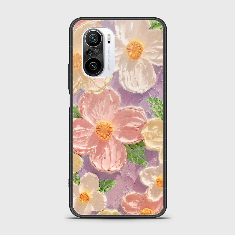 Xiaomi Redmi K40 Cover - Floral Series - Design 11 - White & Green - HQ Ultra Shine Premium Infinity Glass Soft Silicon Borders Case