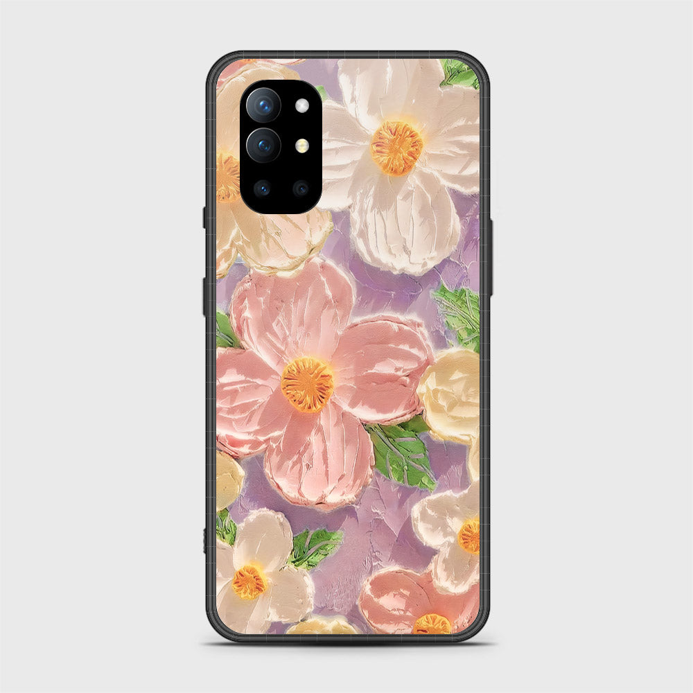 OnePlus 9R Cover - Floral Series - Design 11 - White & Green - HQ Ultra Shine Premium Infinity Glass Soft Silicon Borders Case