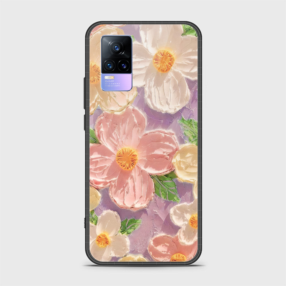 Vivo V21e Cover - Floral Series - Design 11 - White & Green - HQ Ultra Shine Premium Infinity Glass Soft Silicon Borders Case