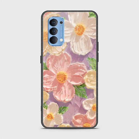 Oppo Reno 4 Cover - Floral Series - Design 11 - White & Green - HQ Ultra Shine Premium Infinity Glass Soft Silicon Borders Case