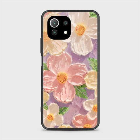 Xiaomi Mi 11 Lite Cover - Floral Series - Design 11 - White & Green - HQ Ultra Shine Premium Infinity Glass Soft Silicon Borders Case