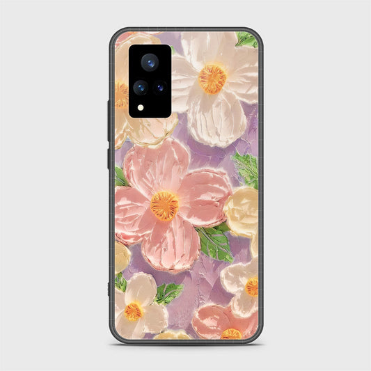 Vivo V21 Cover - Floral Series - Design 11 - White & Green - HQ Ultra Shine Premium Infinity Glass Soft Silicon Borders Case