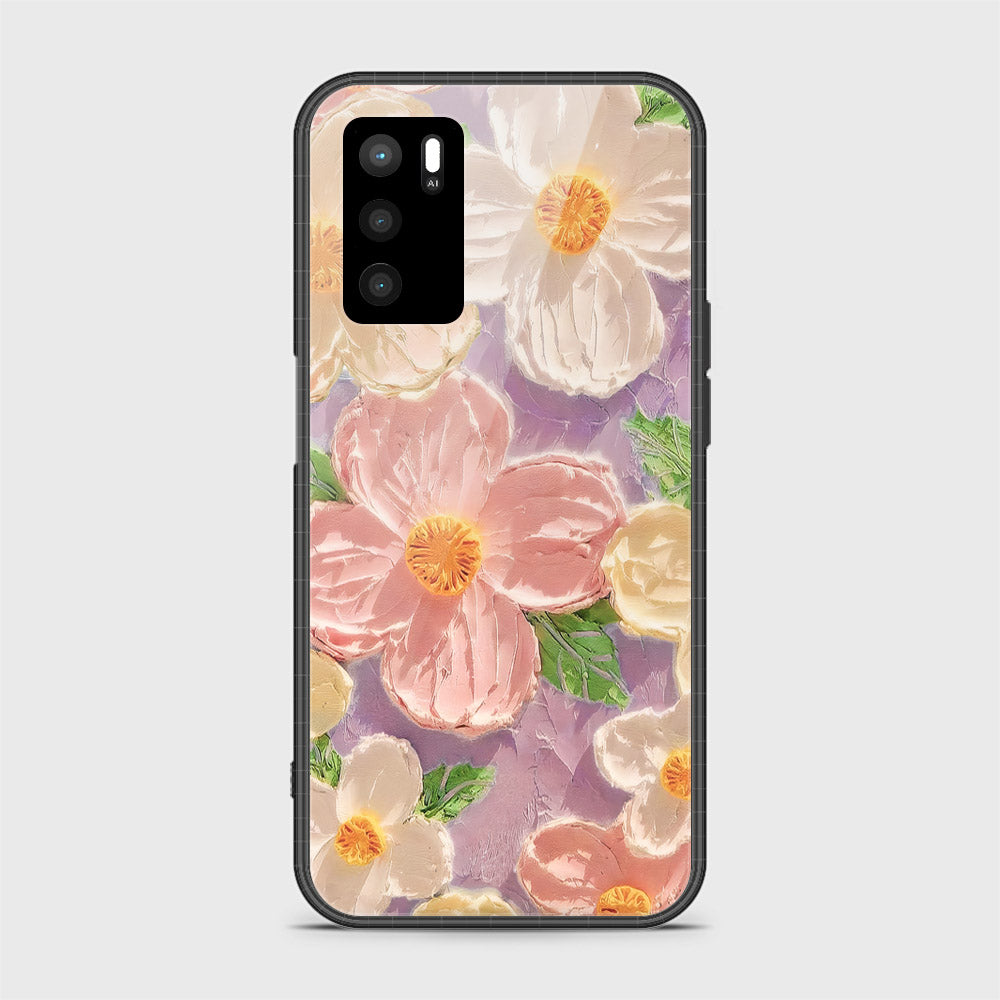 Oppo A16 Cover - Floral Series - Design 11 - White & Green - HQ Ultra Shine Premium Infinity Glass Soft Silicon Borders Case