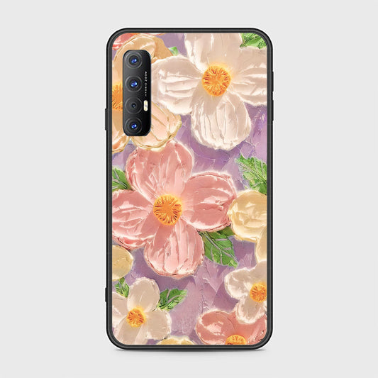 Oppo Reno 3 Pro Cover - Floral Series - Design 11 - White & Green - HQ Ultra Shine Premium Infinity Glass Soft Silicon Borders Case