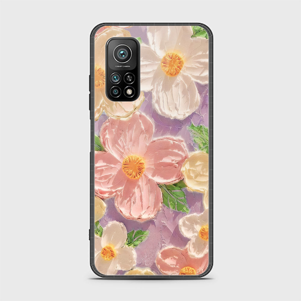 Xiaomi Mi 10T Pro Cover - Floral Series - Design 11 - White & Green - HQ Ultra Shine Premium Infinity Glass Soft Silicon Borders Case