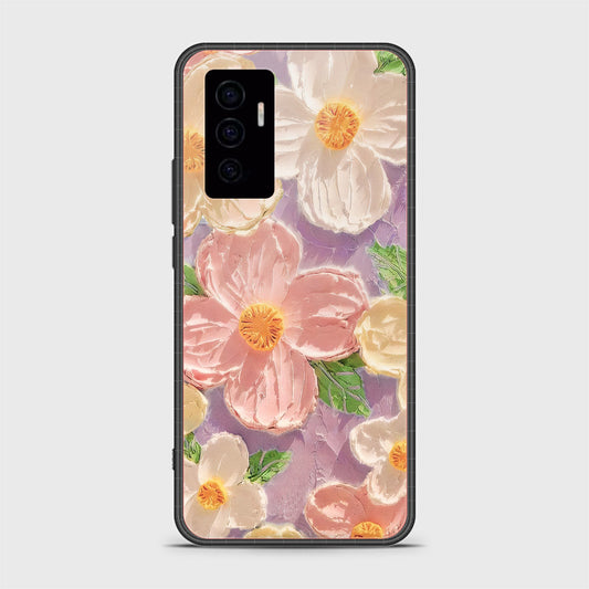 Vivo V23e Cover - Floral Series - Design 11 - White & Green - HQ Ultra Shine Premium Infinity Glass Soft Silicon Borders Case