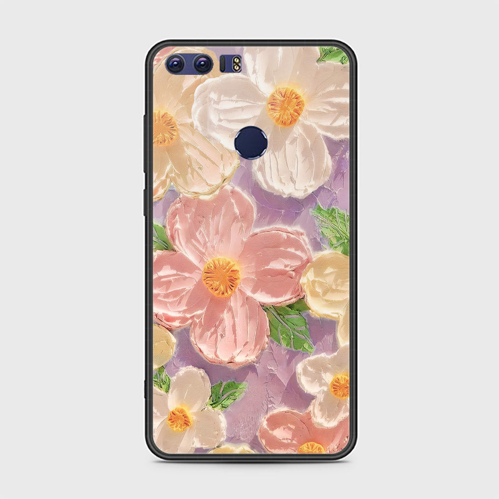 Huawei Honor 8 Cover - Floral Series - Design 11 - White & Green - HQ Ultra Shine Premium Infinity Glass Soft Silicon Borders Case