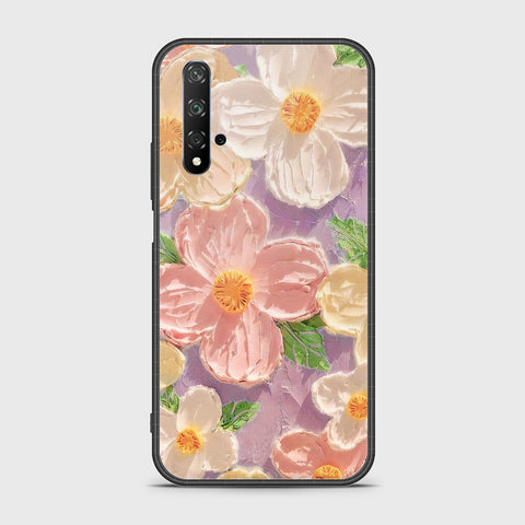 Honor 20 Cover - Floral Series - Design 11 - White & Green - HQ Ultra Shine Premium Infinity Glass Soft Silicon Borders Case