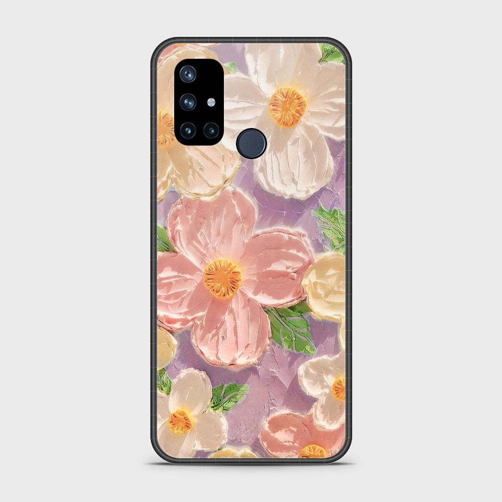 OnePlus Nord N10 5G Cover - Floral Series - Design 11 - White & Green - HQ Ultra Shine Premium Infinity Glass Soft Silicon Borders Case