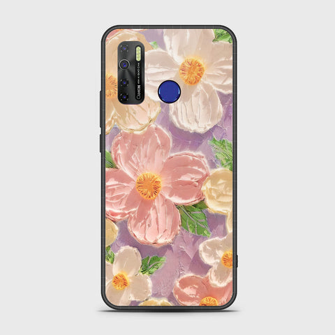 Tecno Camon 15 Cover - Floral Series - Design 11 - White & Green - HQ Ultra Shine Premium Infinity Glass Soft Silicon Borders Case