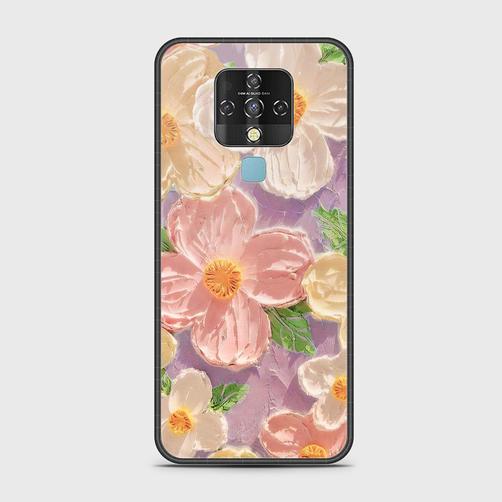 Tecno Camon 16 Cover - Floral Series - Design 11 - White & Green - HQ Ultra Shine Premium Infinity Glass Soft Silicon Borders Case