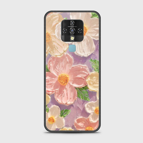 Tecno Camon 16 Cover - Floral Series - Design 11 - White & Green - HQ Ultra Shine Premium Infinity Glass Soft Silicon Borders Case