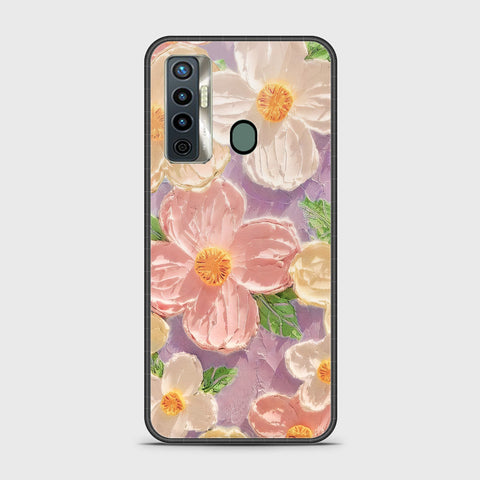 Tecno Camon 17 Cover - Floral Series - Design 11 - White & Green - HQ Ultra Shine Premium Infinity Glass Soft Silicon Borders Case