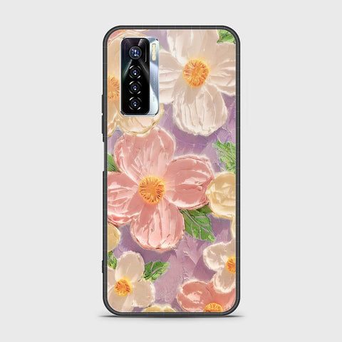 Tecno Camon 17 Pro Cover - Floral Series - Design 11 - White & Green - HQ Ultra Shine Premium Infinity Glass Soft Silicon Borders Case