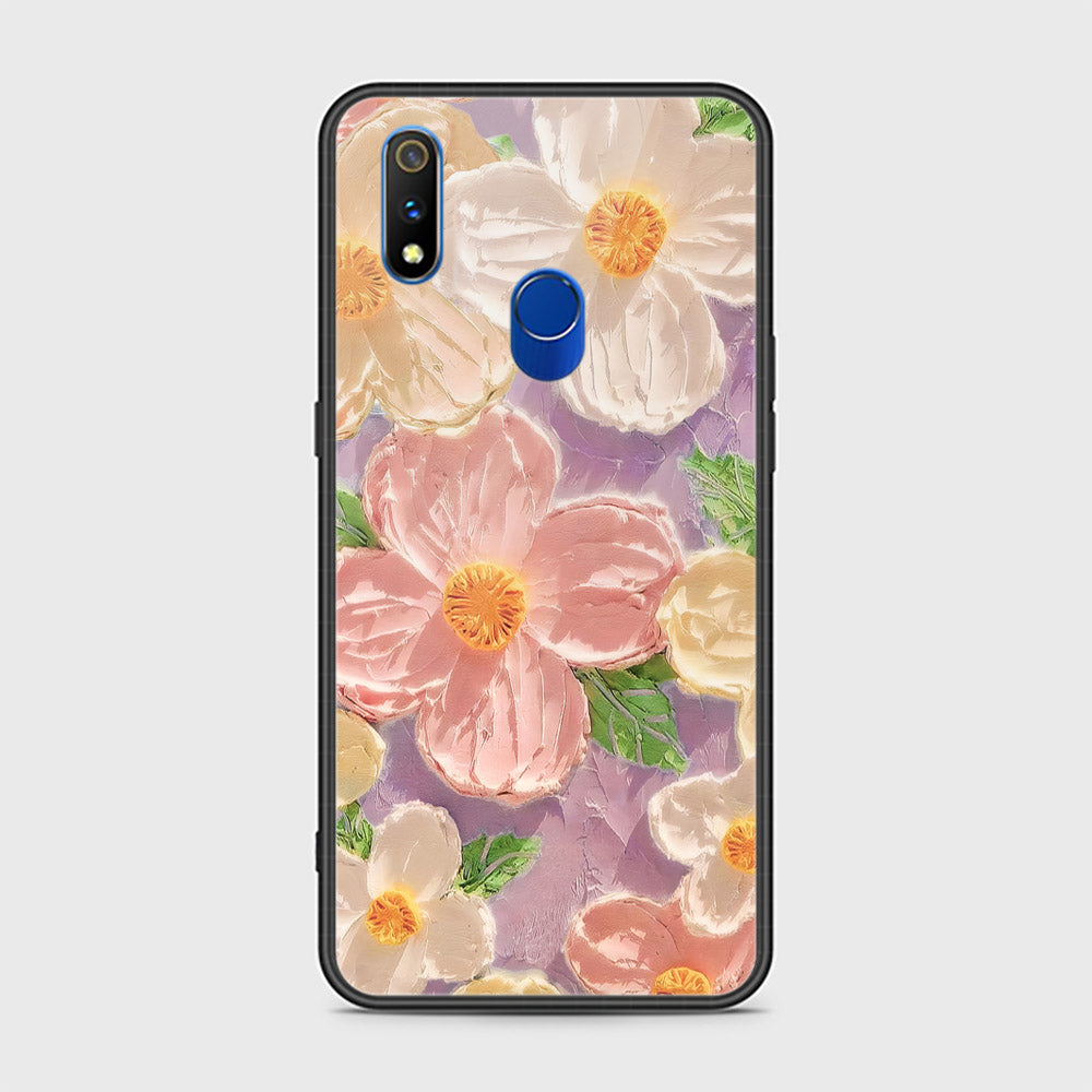 Realme 3 Pro Cover - Floral Series - Design 11 - White & Green - HQ Ultra Shine Premium Infinity Glass Soft Silicon Borders Case