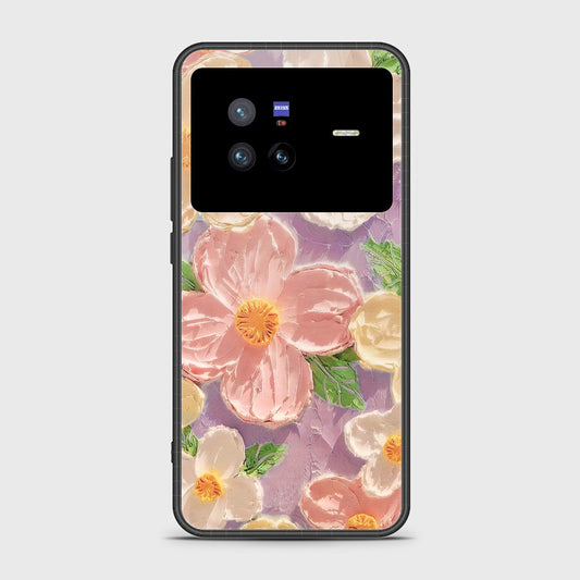 Vivo X80 Cover - Floral Series - Design 11 - White & Green - HQ Ultra Shine Premium Infinity Glass Soft Silicon Borders Case