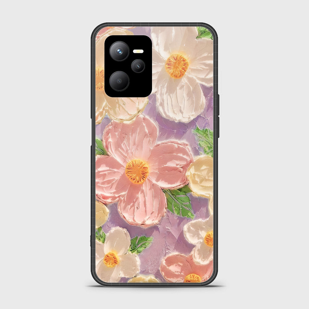 Realme C35 Cover - Floral Series - Design 11 - White & Green - HQ Ultra Shine Premium Infinity Glass Soft Silicon Borders Case