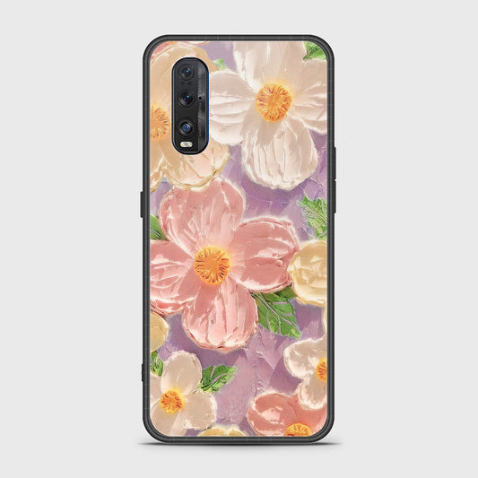 Oppo Find X2 Cover - Floral Series - Design 11 - White & Green - HQ Ultra Shine Premium Infinity Glass Soft Silicon Borders Case