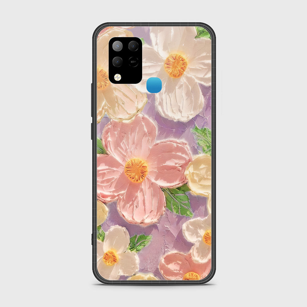 Infinix Hot 10T Cover - Floral Series - Design 11 - White & Green - HQ Ultra Shine Premium Infinity Glass Soft Silicon Borders Case