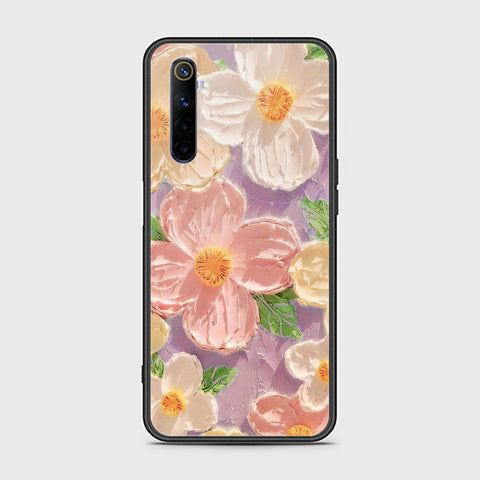 Realme 6 Cover - Floral Series - Design 11 - White & Green - HQ Ultra Shine Premium Infinity Glass Soft Silicon Borders Case