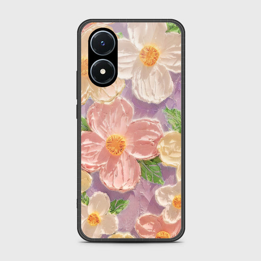 Vivo Y02s Cover - Floral Series - Design 11 - White & Green - HQ Ultra Shine Premium Infinity Glass Soft Silicon Borders Case