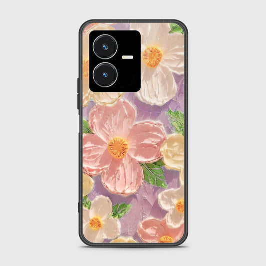 Vivo Y22s Cover - Floral Series - Design 11 - White & Green - HQ Ultra Shine Premium Infinity Glass Soft Silicon Borders Case