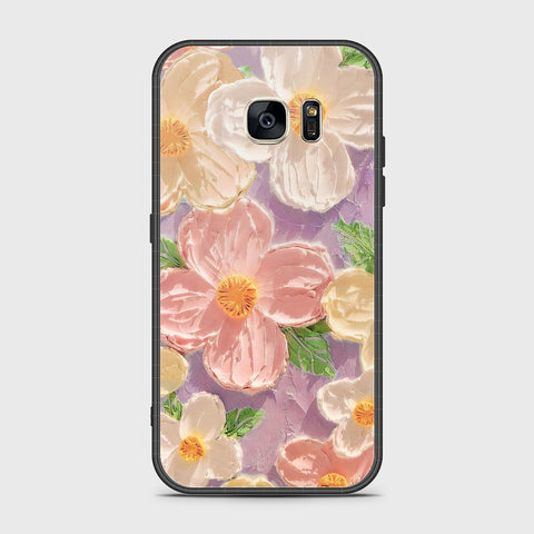 Samsung Galaxy S7 Cover - Floral Series - Design 11 - White & Green - HQ Ultra Shine Premium Infinity Glass Soft Silicon Borders Case