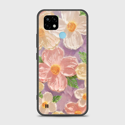 Realme C21 Cover - Floral Series - Design 11 - White & Green - HQ Ultra Shine Premium Infinity Glass Soft Silicon Borders Case